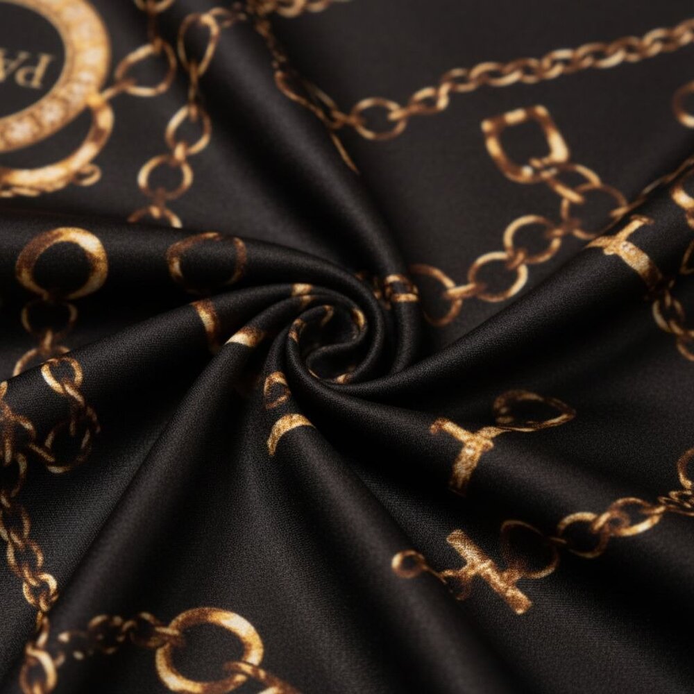 Black Gold Paris Chain Satin Square Scarf 20x20 Hair Neck Head Wrap - Picture 2 of 9